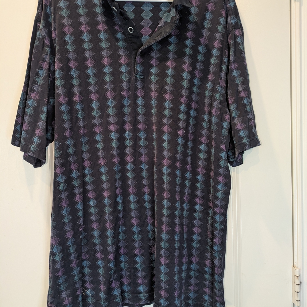 🔥 Bugatchi Uomo Geometric Polo Shirt XL | Retro Golf Luxury Vibes